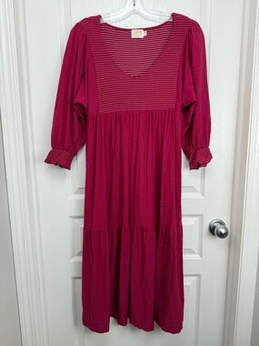 Anthro Nation LTD Rona Pima Cotton Tiered Midi Dress Size Small Red Pink